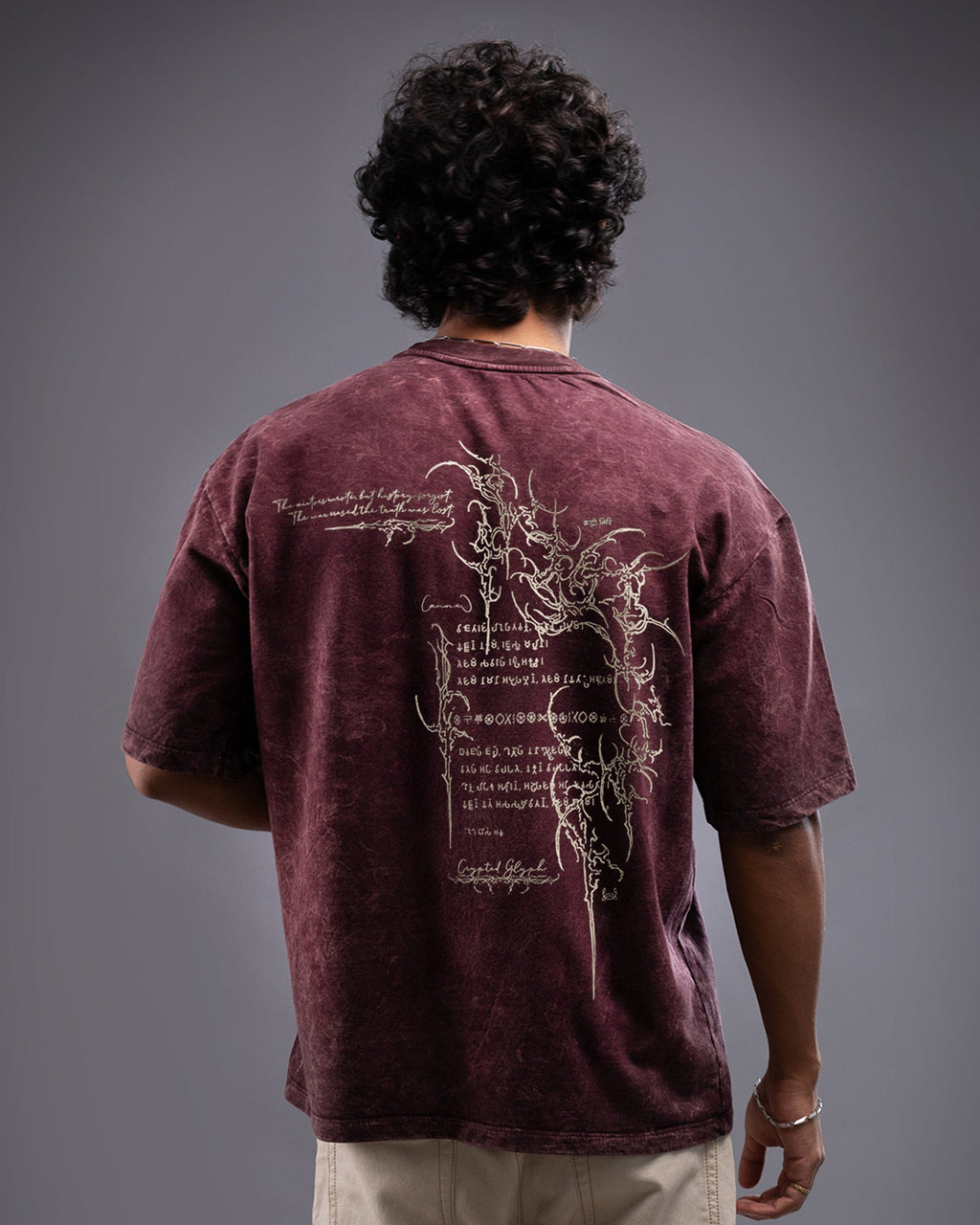 Crypted Glyph Oversized tee [ACID WASHED-BLOODSTONE]